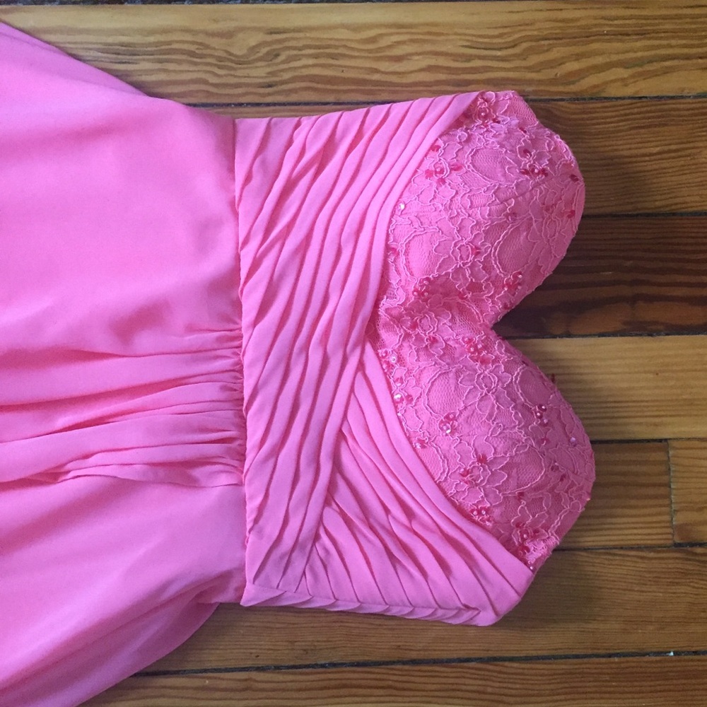 Mori Lee coral high-low bridesmaid dress #142 - Picture 3 of 8